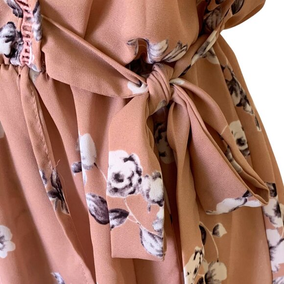 Sienna Sky Romantic Rose Pink Floral Print Side Tie Wrap Style Blouse Size S - Picture 5 of 7
